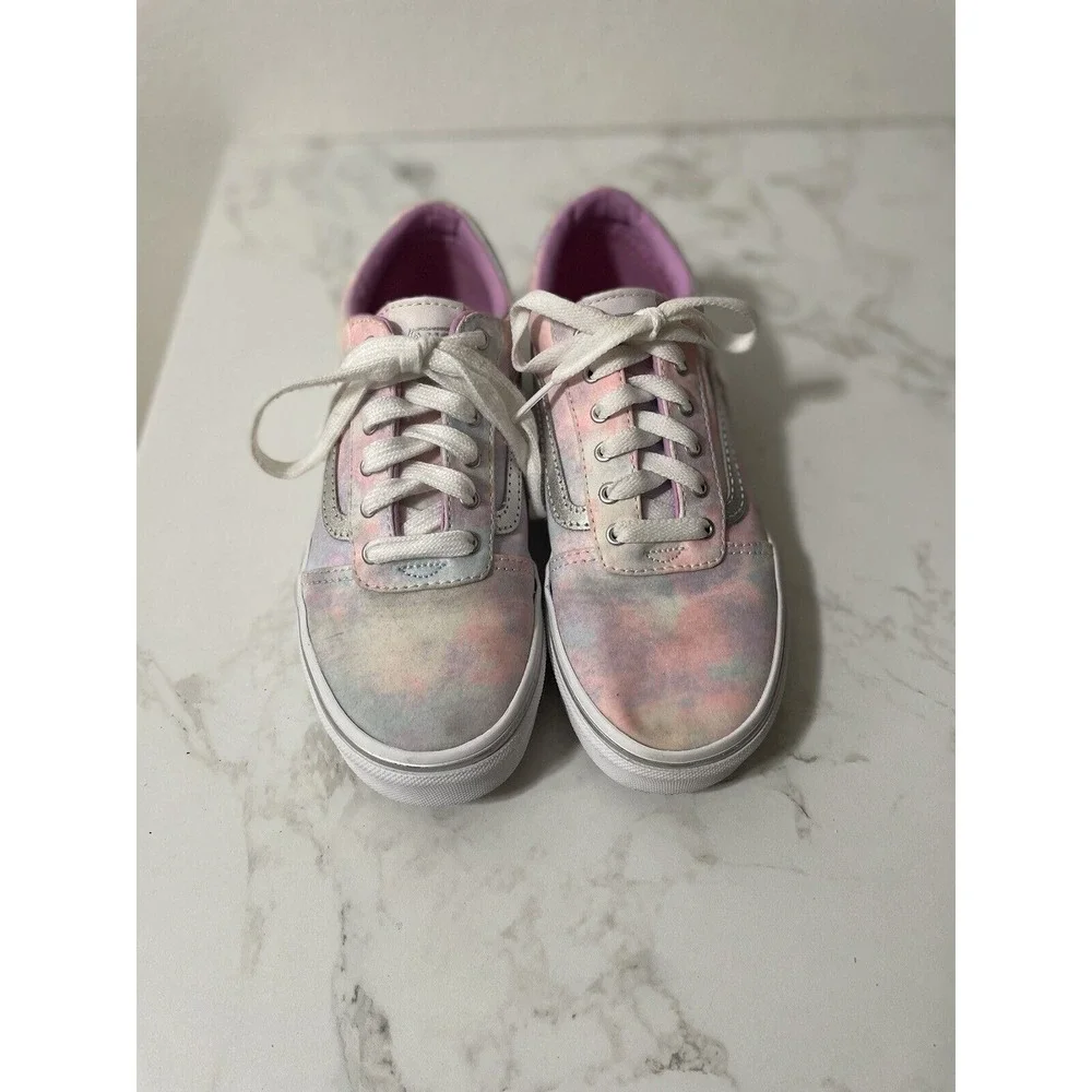 Vans Ward Low Top Sneakers Kids Size 4 Pink Tie Dye Canvas Lace Up Shoes Skate